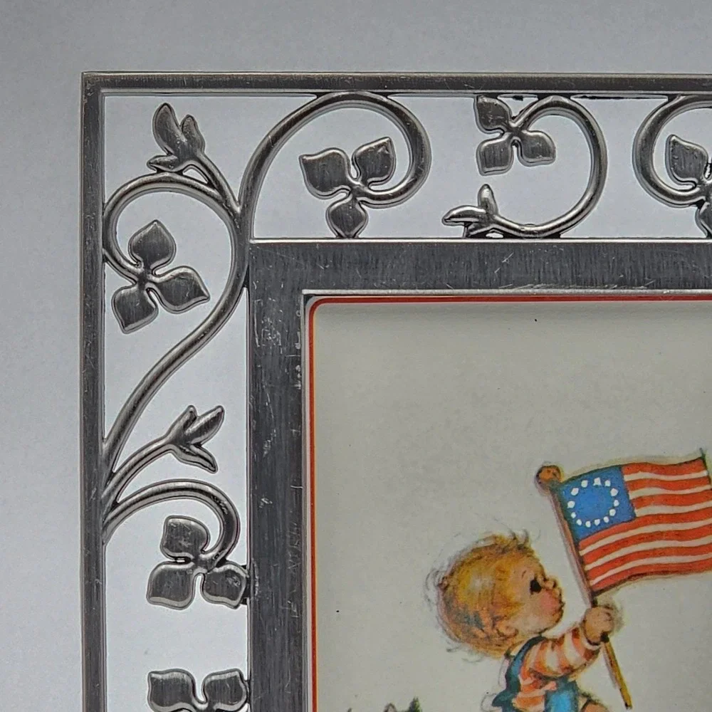 Vintage Ornate Silver Pewter Picture Frame Openwork Vine Border Rust Craft Card